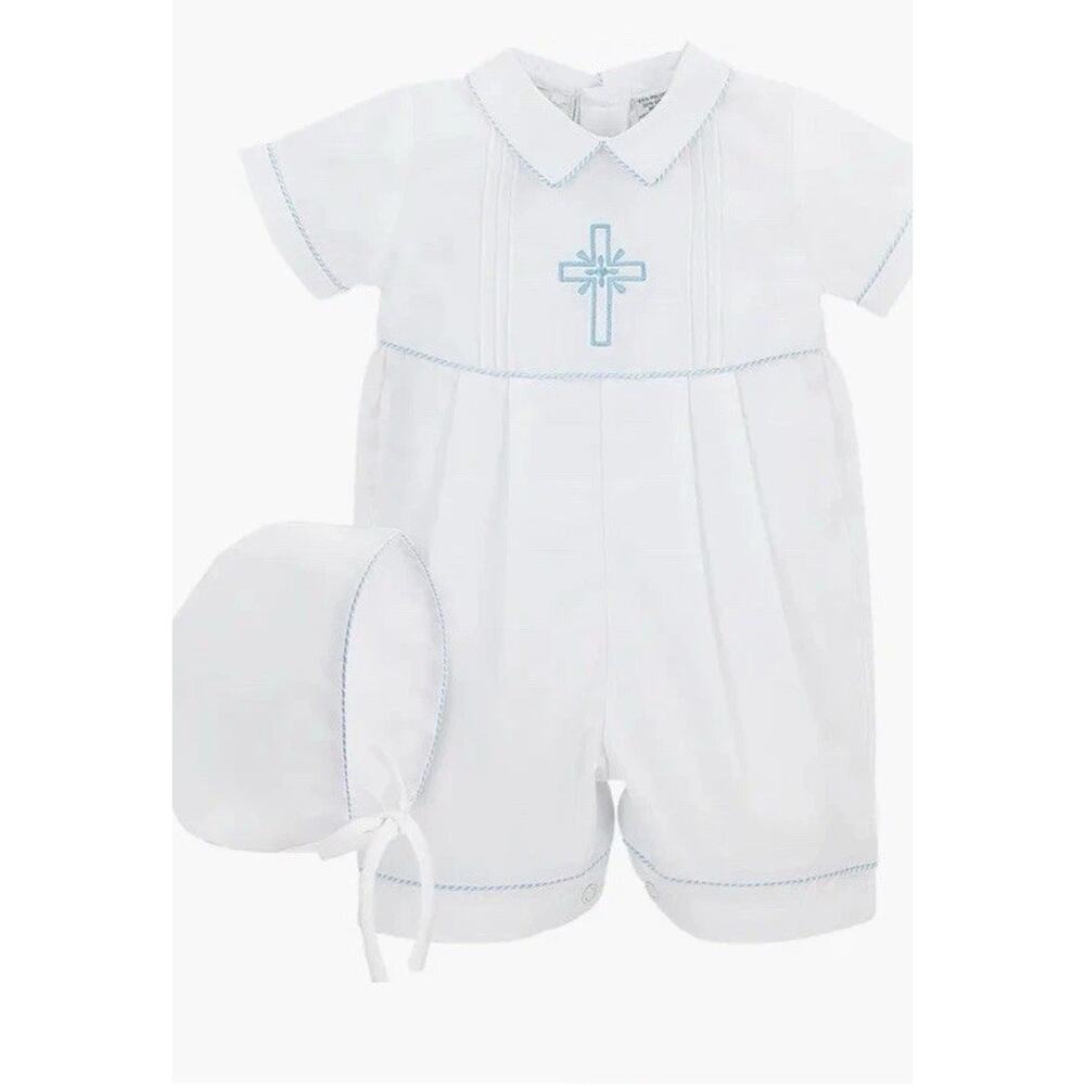Carriage Boutique Embroidered Christening Romper & Bonnet Set 18 Mo. retails $54